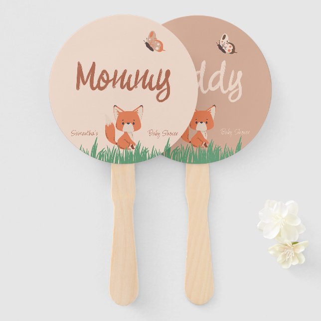 Delicate Forest-Themed Fox Baby Shower Game Hand Fan (Front and Back)