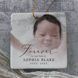 Delicate Forever in Our Hearts Baby Photo Memorial Ceramic Ornament