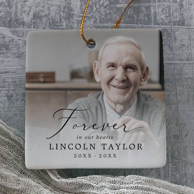 Delicate Forever In Our Hearts Grandpa Memorial Ceramic Ornament (Creator Uploaded)