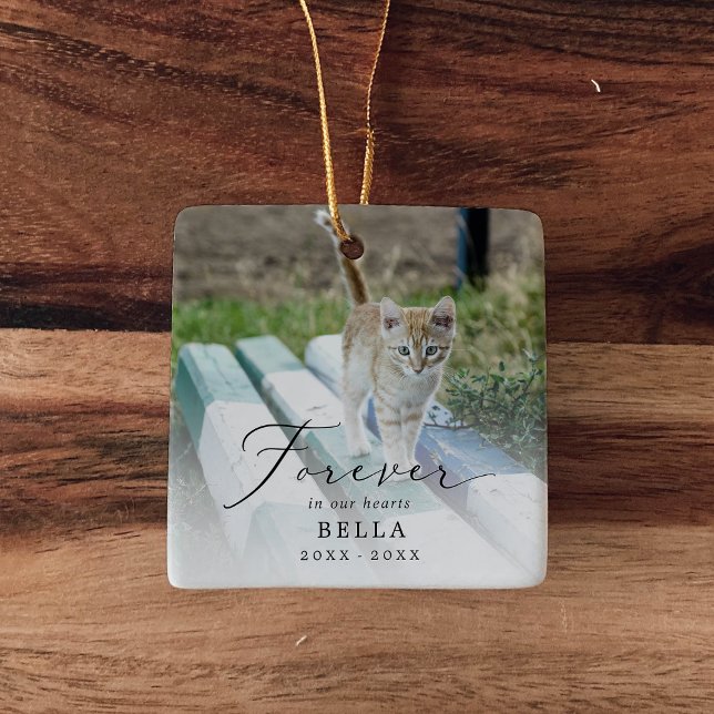 Delicate Forever in Our Hearts Photo Cat Memorial Ceramic Ornament (Creator Uploaded)