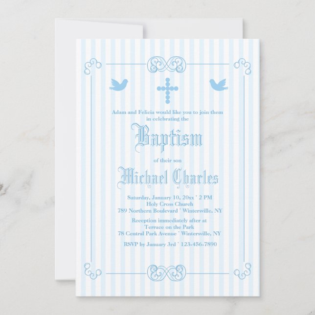 Delicate Frame Blue Religious Invitation (Front)
