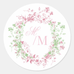 Delicate French Flora Crest Wedding Classic Round Sticker