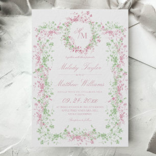 Delicate French Flora Crest Wedding Invitation
