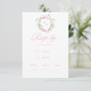 Delicate French Flora Crest Wedding RSVP Card