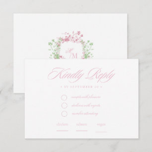 Delicate French Flora Crest Wedding RSVP Card