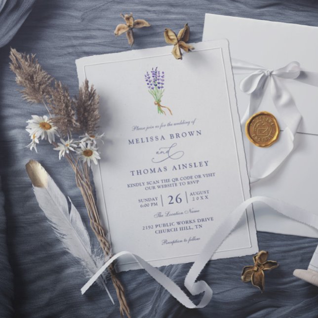 Delicate French Lavender Elegant QR Code Wedding Invitation (Creator Uploaded)