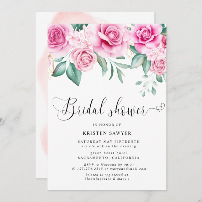 delicate garden floral elegant bridal shower invitation (Front/Back)