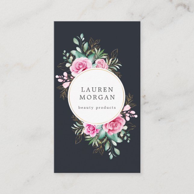 delicate garden floral pink roses business card (Front)