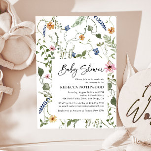 Delicate Garden Wildflowers Boho Baby Shower Invitation