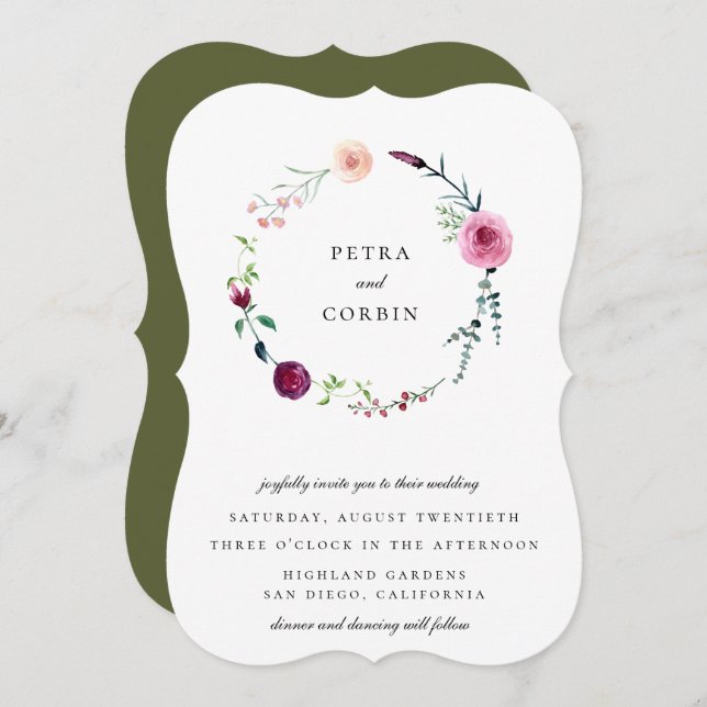 Delicate Garden Wreath Wedding Invitation (Front/Back)