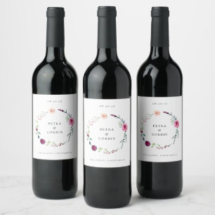 Delicate Garden Wreath Wedding Wine Label