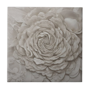 Delicate Gardenia Soft White Flower Ceramic Tile