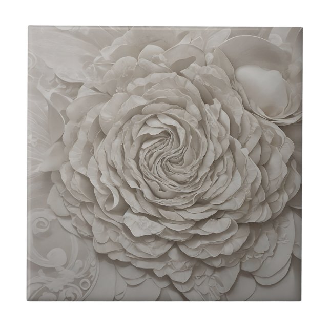 Delicate Gardenia Soft White Flower Ceramic Tile (Front)