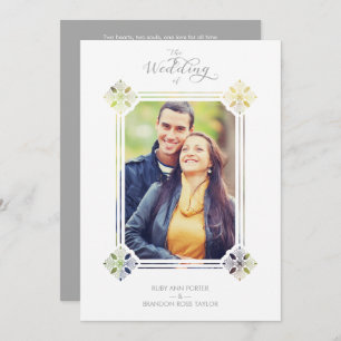 Delicate Geometric Paper Cut Effect Vintage Photo Invitation