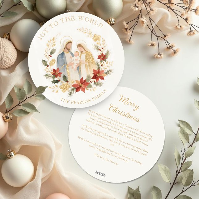 Delicate Glitter Holy Family Nativity Christmas Holiday Card (Delicate Glitter Holy Family Nativity Exquisite Christmas Contemporary & Original Round Holiday Card)