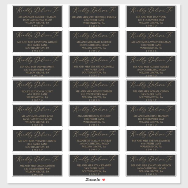Delicate Gold and Black Guest Address Labels (Sheet)