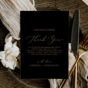 Delicate Gold and Black Thank You Reception Card