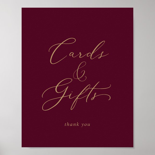 Delicate Gold and Burgundy Cards and Gifts Poster (Front)