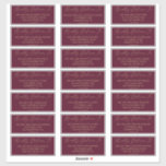 Delicate Gold and Burgundy Guest Address Labels<br><div class="desc">These delicate gold and burgundy wedding guest address labels are perfect for a modern wedding. The romantic minimalist design features lovely and elegant champagne golden yellow typography on a burgundy red background with a clean and simple look. Customise each label with the name and address of your guests. 21 labels...</div>