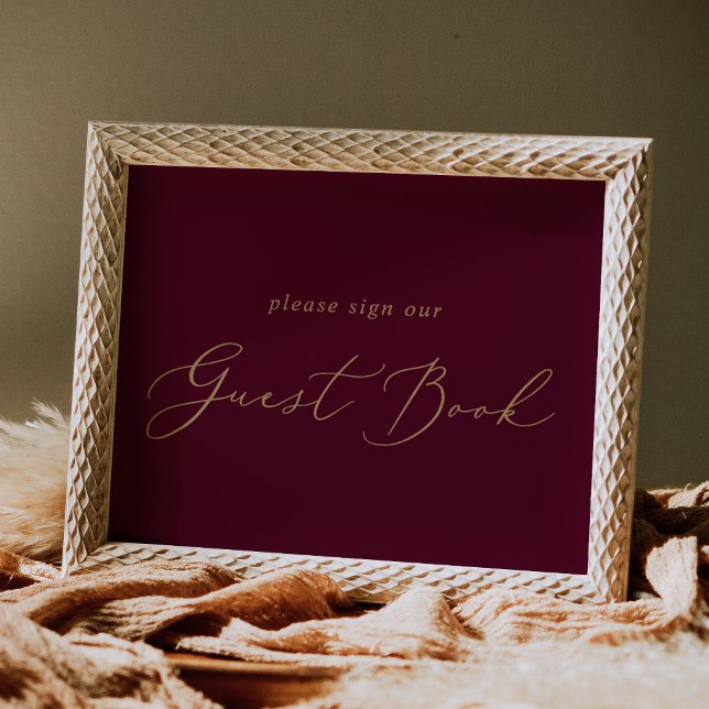 Delicate Gold and Burgundy Guest Book Poster (Creator Uploaded)