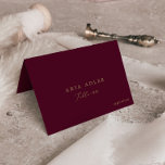 Delicate Gold and Burgundy Menu Option Place Cards<br><div class="desc">These delicate gold and burgundy menu option place cards are perfect for a modern wedding. The romantic minimalist design features lovely and elegant champagne golden yellow typography on a burgundy red background with a clean and simple look. Personalise with the guest name, table number, and menu option and purchase each...</div>