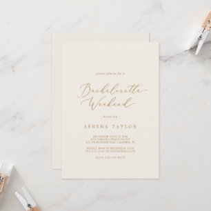 Delicate Gold and Cream Bachelorette Weekend Invitation