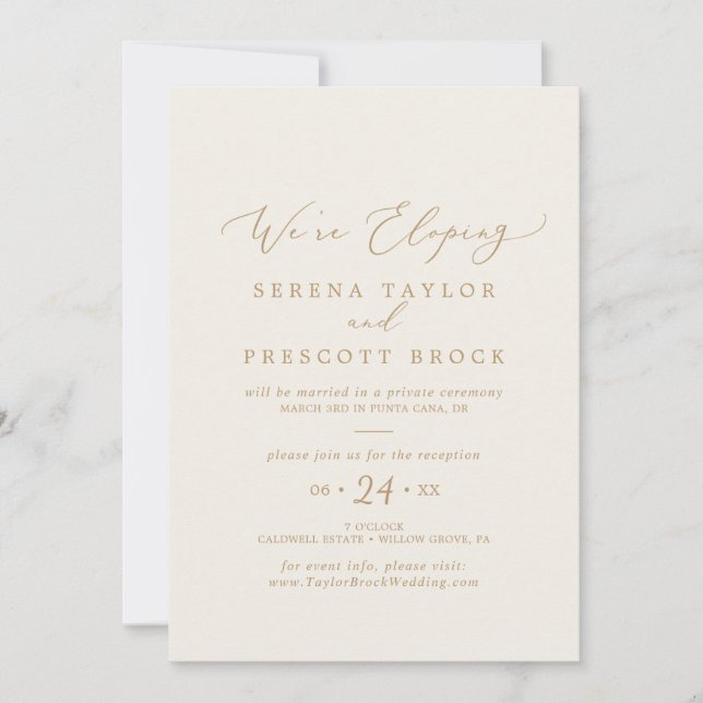 Delicate Gold and Cream Elopement Reception Invitation (Front)