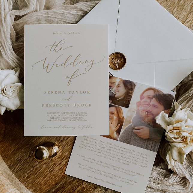 Delicate Gold and Cream Proposal Story Wedding Invitation (Creator Uploaded)