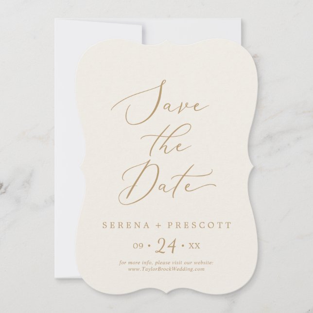 Delicate Gold and Cream Wedding Save The Date (Front)