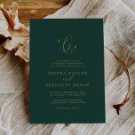 Delicate Gold and Green Formal Monogram Wedding Invitation<br><div class="desc">This delicate gold and green formal monogram wedding invitation is perfect for a modern wedding. The romantic minimalist design features lovely and elegant champagne golden yellow typography on a green background with a clean and simple look.</div>