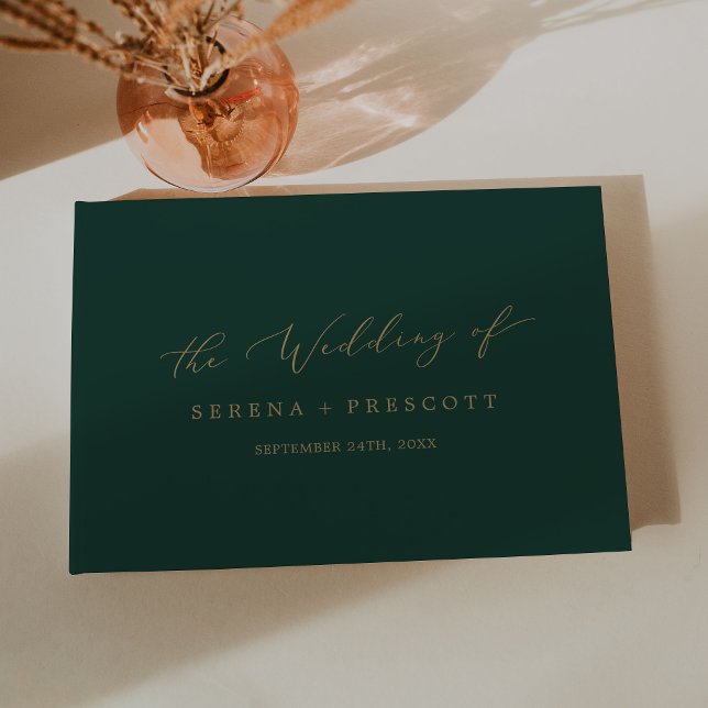 Delicate Gold and Green Monogram Back Wedding Guest Book (Creator Uploaded)