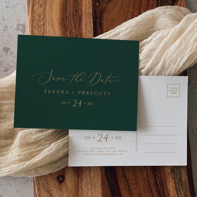 Delicate Gold and Green Save the Date Postcard (Creator Uploaded)
