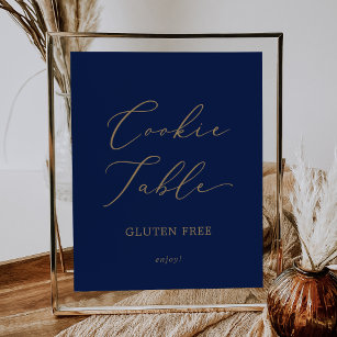 Delicate Gold and Navy Gluten Free Cookie Table Poster