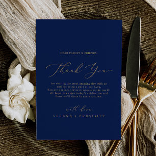 Delicate Gold and Navy Thank You Reception Card