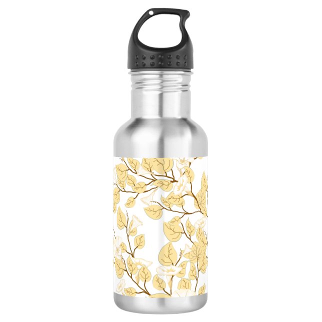 Delicate gold and white morning glory flower vine  532 ml water bottle (Front)