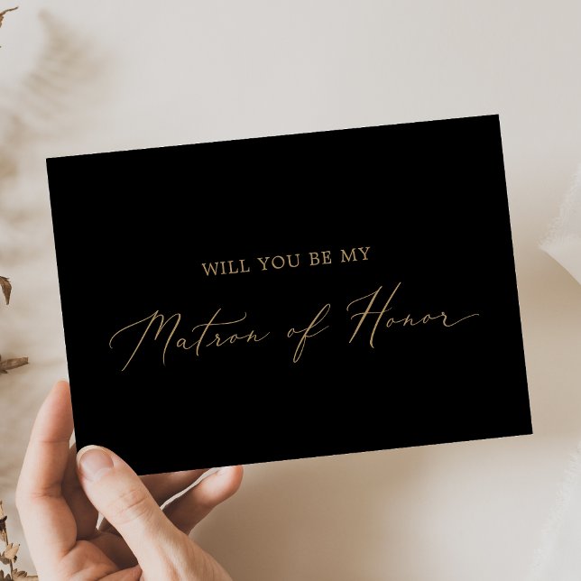 Delicate Gold Black Matron of Honour Proposal Card (Creator Uploaded)