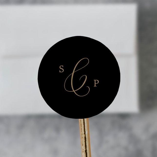 Delicate Gold Black Monogram Wedding Envelope Seal (Creator Uploaded)