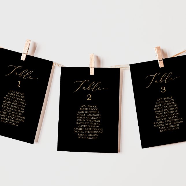 Delicate Gold Black Table Seating Chart Card (Creator Uploaded)