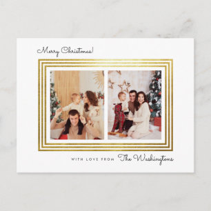 Delicate Gold Border Christmas Family 2 Photo Postcard