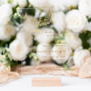 Delicate Gold Botanical Wedding Acrylic Invitations
