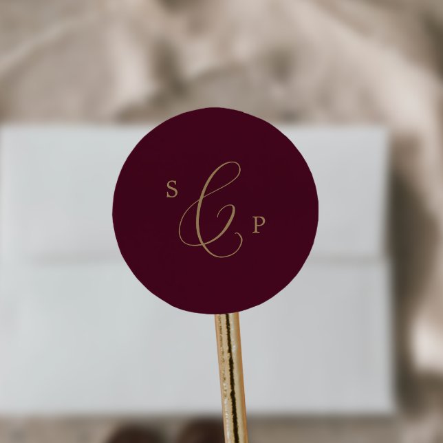 Delicate Gold Burgundy Monogram Envelope Seals (Creator Uploaded)