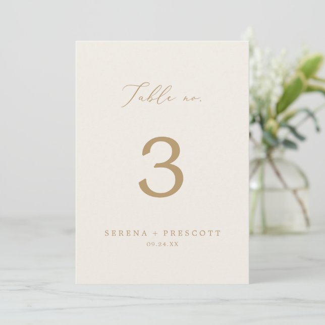 Delicate Gold Calligraphy | 5x7 Cream Table No. Invitation (Standing Front)
