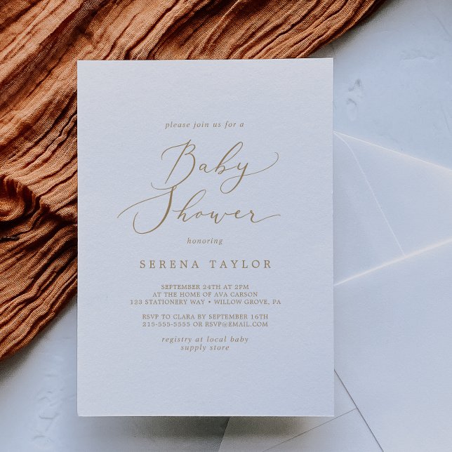 Delicate Gold Calligraphy Baby Shower Invitation (Creator Uploaded)