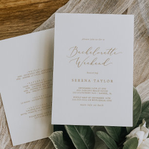 Delicate Gold Calligraphy Bachelorette Weekend Invitation