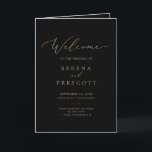 Delicate Gold Calligraphy | Black Folded Wedding Program<br><div class="desc">This delicate gold calligraphy black folded wedding program is perfect for a modern wedding. The romantic minimalist design features lovely and elegant champagne golden yellow typography on a black background with a clean and simple look.</div>