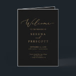 Delicate Gold Calligraphy | Black Folded Wedding Program<br><div class="desc">This delicate gold calligraphy black folded wedding program is perfect for a modern wedding. The romantic minimalist design features lovely and elegant champagne golden yellow typography on a black background with a clean and simple look.</div>