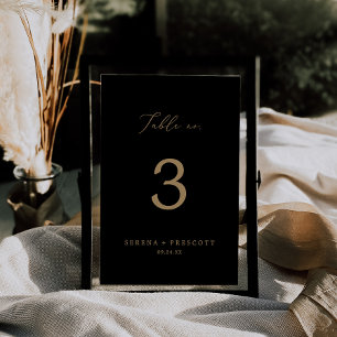Delicate Gold Calligraphy Black Table No. Number