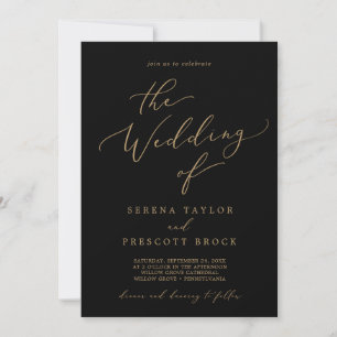 Delicate Gold Calligraphy   Black The Wedding Of Invitation