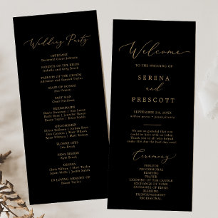 Delicate Gold Calligraphy   Black Wedding Program