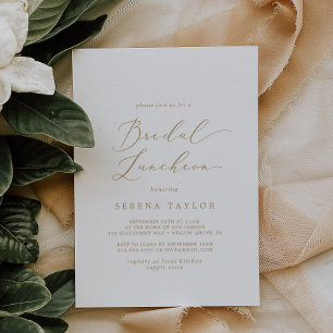 Delicate Gold Calligraphy Bridal Luncheon Invitation